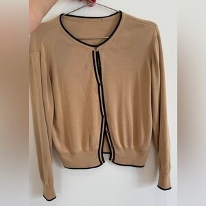 Tan Cardigan with Black Trim